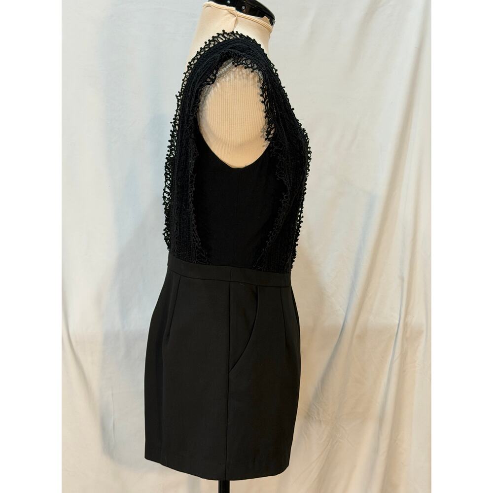 Greylin Black Lace Crochet Bodice Romper Size 8 Deep V Fringe Trim Night Out - Picture 3 of 8